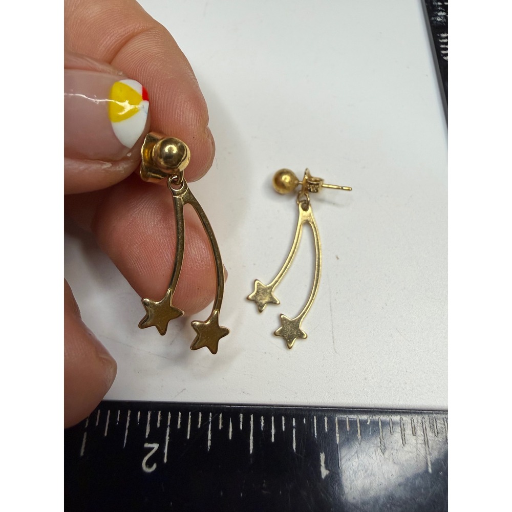 Avon Gold Tone Shooting Star Dangle Earrings Celestial Ball Stud Drop - Picture 2 of 4